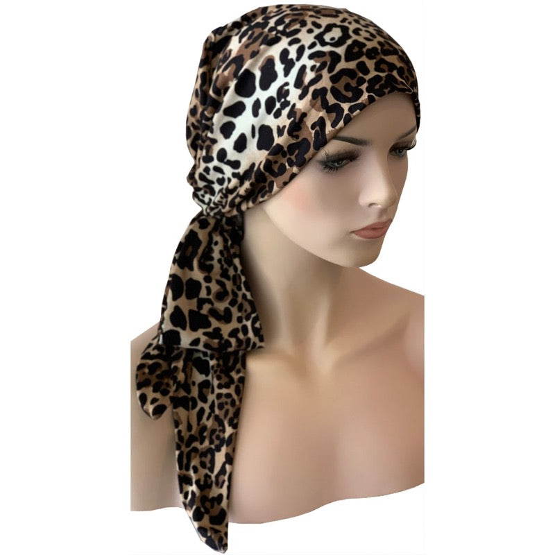 Chemo Cap with Ties - Leopard