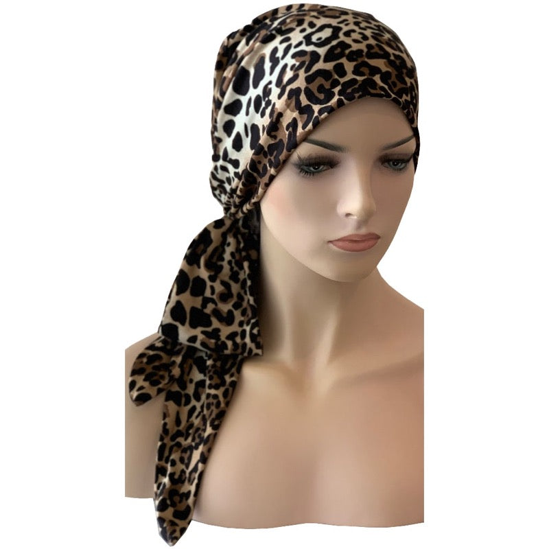 Chemo Cap with Ties - Leopard