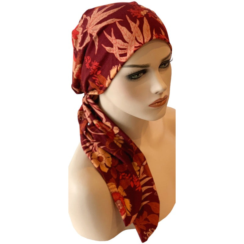 Chemo Cap with Ties - Red Lotus Collection