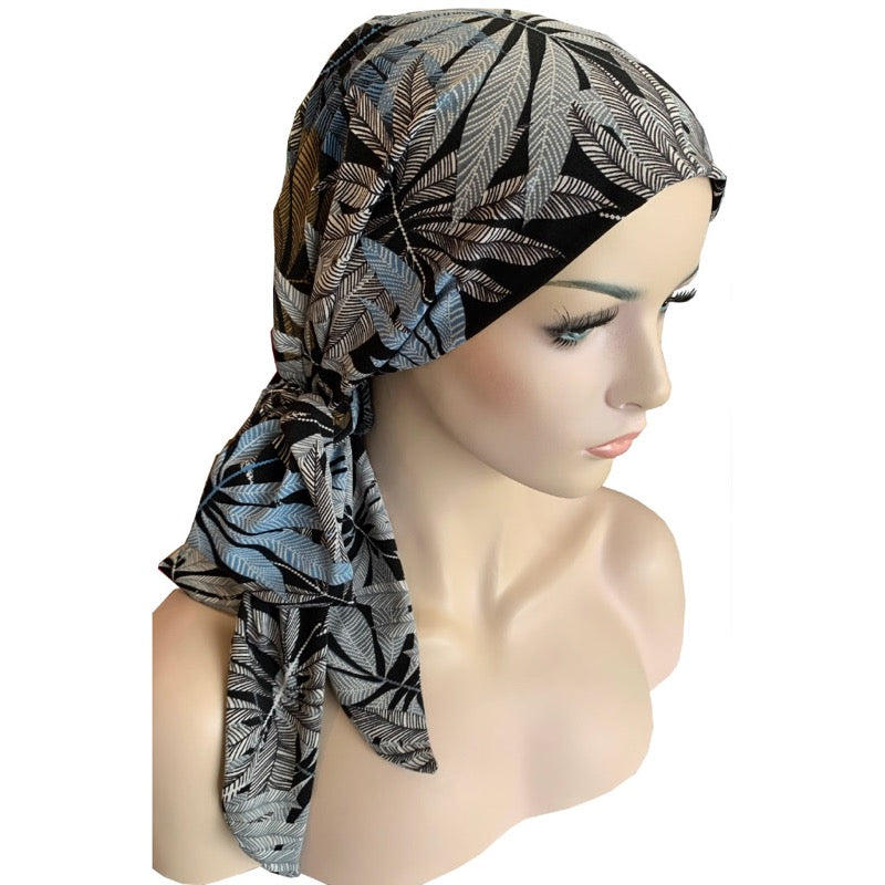 Chemo Cap with Ties Chemo Cap with Ties - Blue Ferns