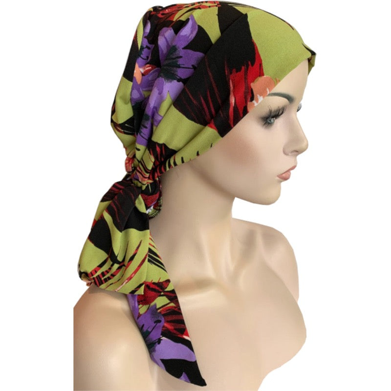 Chemo Cap with Ties - Orchid Bouquet Collection