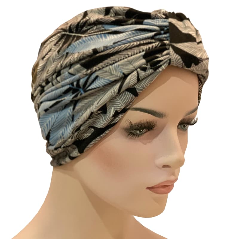 Classic Chemo Turbans - Fashion Prints - Blue Ferns