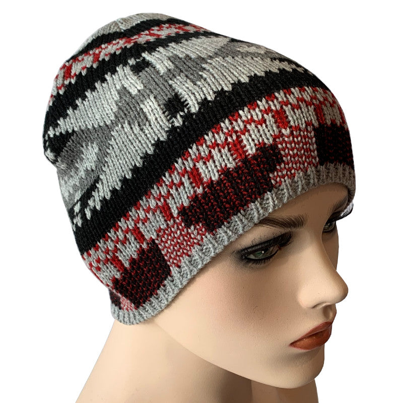 Fashion Beanies - Acrylic Knit - Grey, Black and Red