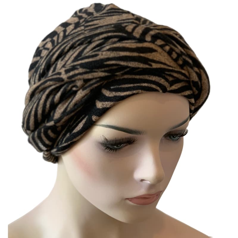 Chemo Headwrap Turban - Brown Fronds Knit